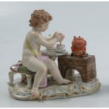 A 19th century Meissen model, from the Elements series, modelled as a seated putti stirring a cup