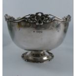 A silver pedestal bowl, of circular form with a pierced shaped edge, London 1906, maker William