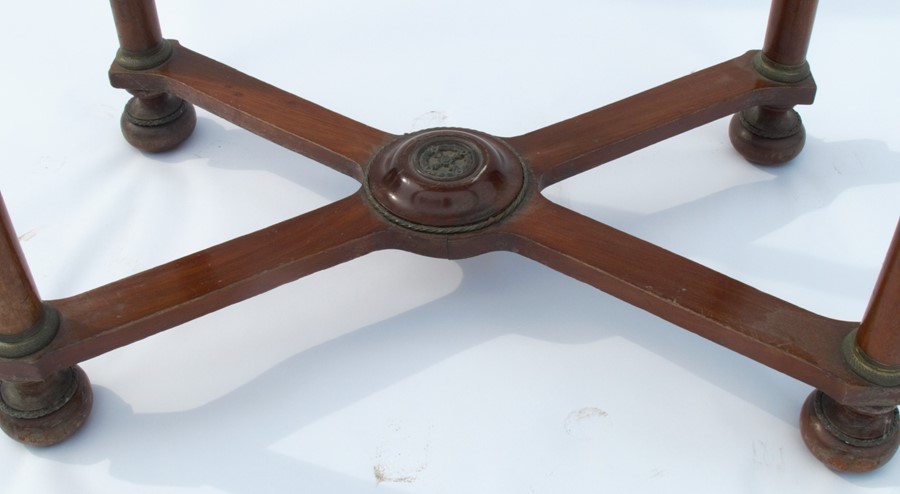 An Empire style marble top centre table, having gilt applied mounts all over, raised on four - Image 4 of 4