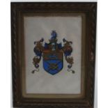 A framed heraldic device, painted on paper, 6.75ins x 5ins