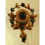 An Edwardian blue stone and seed pearl pendant brooch, diameter 3cm, 5.8g gross