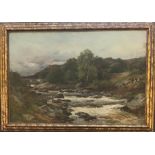 David Bates, oil on canvas, figures by a stream, inscribed to the reverse, 24ins x 36ins