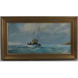 Prichard, oil on canvas, fishing vessel at sea, 12ins x 24ins