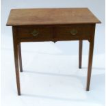 A 19th century oak side table, fitted with two drawers and raised on square legs, width 32ins, depth