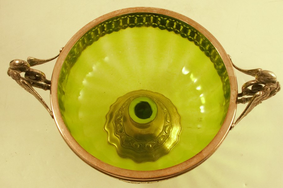 A WMF glass and silver plated bowl, the green glass body moulded with stylised griffin and raised on - Image 4 of 4