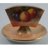 A Royal Worcester cigarette holder, decorated all around with fruit to a mossy background by