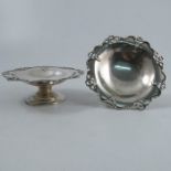 A pair of silver pedestal dishes, of shaped circular form, with pierced decoration to the edge,