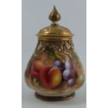 A Royal Worcester covered quarter lobed vase, decorated half round with hand painted fruit, possibly