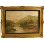 Charles Leader, pair of oil on canvas, North Wales river landscapes with cattle watering, with