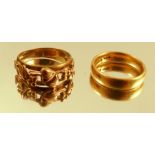 A 22 carat gold wedding ring, 6.3g gross, together with a 9 carat Welsh gold foliate ring, finger