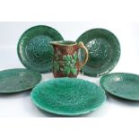 A set of four 19th century Wedgwood green leaf plates, diameter 8.25ins, together with another