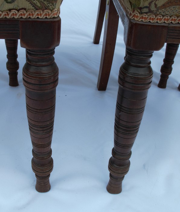 A set of six 19th century mahogany dining chairs, with a reeded H to the back, stuff over seats, - Image 3 of 3
