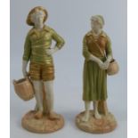 A pair of Royal Worcester shot enamel figures, of French Fisher man and woman, model number 1202,