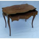 A 19th century style marquetry double serpentine sided centre table, with a central marquetry