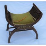 A mahogany cross frame stool, with gallery sides and boxwood line inlay, having a bone and marquetry