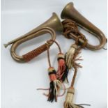 A pair of copper and brass bugles, length 10.5ins