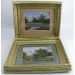 Two 19th century English School, oil on paper, landscapes, 6ins x 8ins