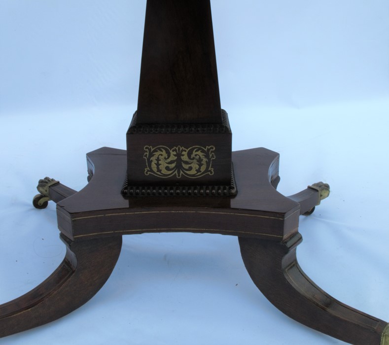 A 19th century rosewood sofa table, with drop flaps, satinwood inlay, fitted with one frieze drawer, - Image 3 of 5