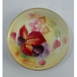 A Royal Worcester pin dish, decorated with autumnal fruits and leaves by K Blake, dated 1937,