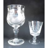 A 19th century glass, etched with Bonapartes Threat 1812 The Lion's Vigil, af, height 8.25ins,