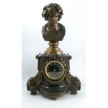 A 19th century French bronze and marble mantel clock, the striking movement stamped Japy Freres