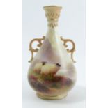 A Royal Worcester vase, the front decorated with two sheep in landscape by H Davis, with a small