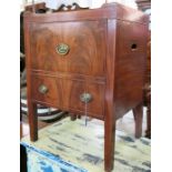 A 19th century mahogany tray top commode, the hinged top revealing a chamber pot, fitted with a