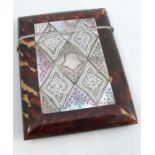 A Victorian card case, in tortoiseshell, mother of pearl and silver, of rectangular form, 4ins x