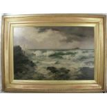 H Allport, oil on canvas, view of crashing waves, signed and dated 1891, 23.5ins x 35ins