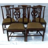 Five 19th century country Chippendale style dining chairs, with drop in seats