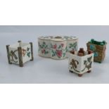 Three Royal Worcester square bough pots, with rustic moulded decoration of ivy leaves, insects to