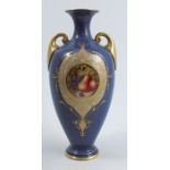 A Royal Worcester Sabrina ware pedestal vase, having a pair of gilt handles, decorated with a