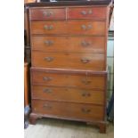 A 19th century mahogany chest on chest, with dentil cornice over two short over three long graduated