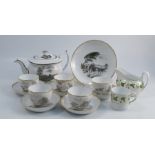 A 19th century English porcelain part tea service, bat printed with landscapes, comprising a tea