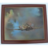 An oil on canvas, Spitfire in flight, 20ins x 24ins