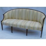 An Edwardian mahogany framed showwood sofa, with curved upholstered back and seat, raised on four