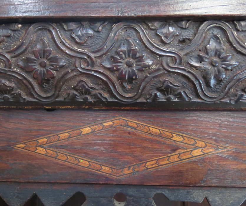 An Antique oak cabinet, the upper section fitted with a shelf over a cupboard, the base fitted - Image 4 of 4