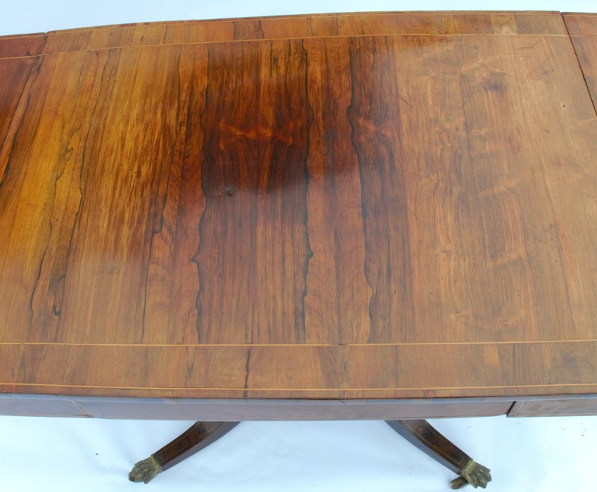 A 19th century rosewood sofa table, with drop flaps, satinwood inlay, fitted with one frieze drawer, - Image 2 of 5