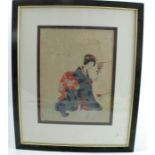 An Oriental print, a girl playing with toys, 12.25ins x 9.25ins