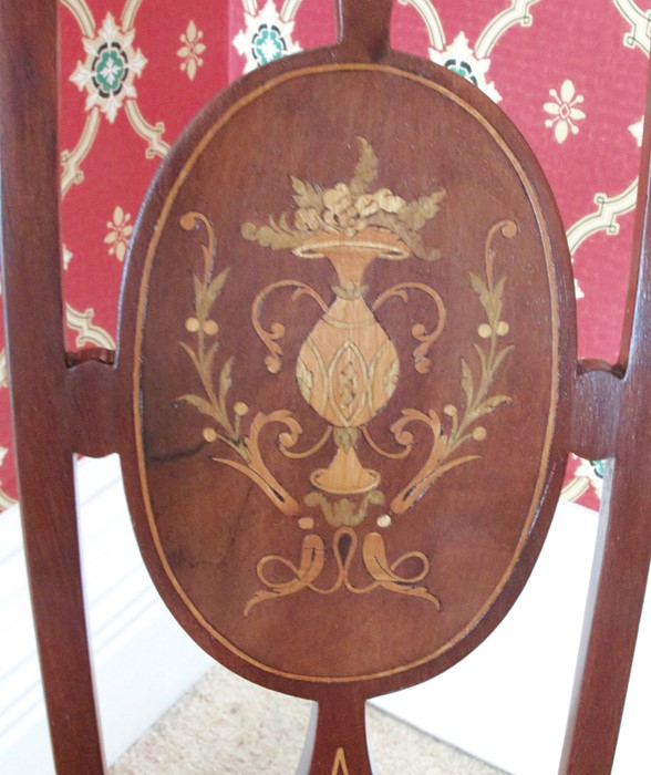 An Edwardian mahogany tub chair, with satinwood stringing and inlaid urn with swags and paterea - Image 2 of 3