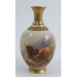 A Royal Worcester vase, decorated with Highland cattle in landscape by H Stinton, shape number H286,