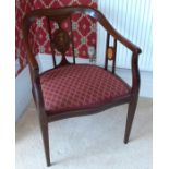 An Edwardian mahogany tub chair, with satinwood stringing and inlaid urn with swags and paterea