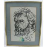 Feliks Topolski, pen drawing, portrait of a bearded man, 14.5ins x 10ins (D)