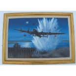 Barry G Price, oil on canvas, battle scene with plane and explosion, signatures to back, 19.5ins x