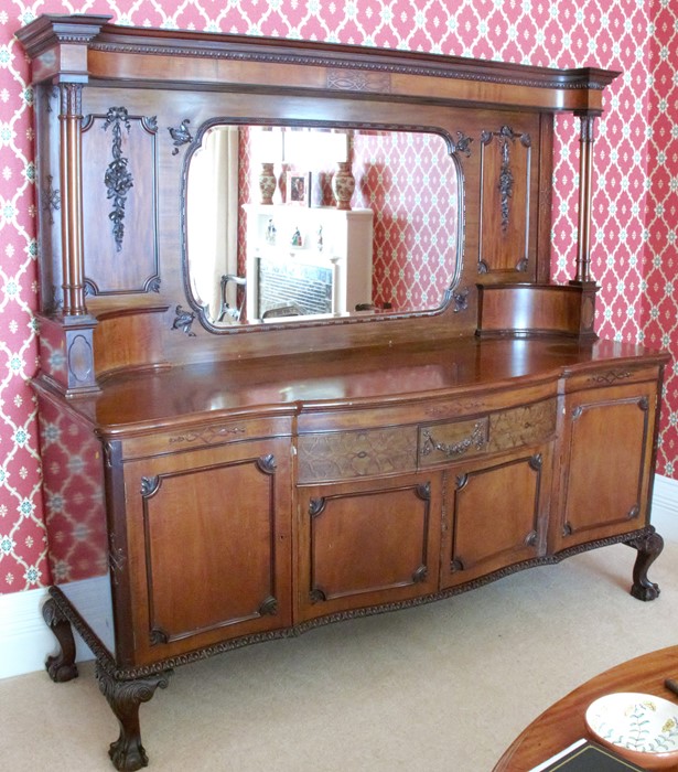 A late 19th century mahogany mirror back sideboard, with bow front, the mirror back with carved - Image 2 of 2