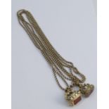 A long chain, seemingly unmarked, of belcher style links, 164cm long, 25g gross; with two