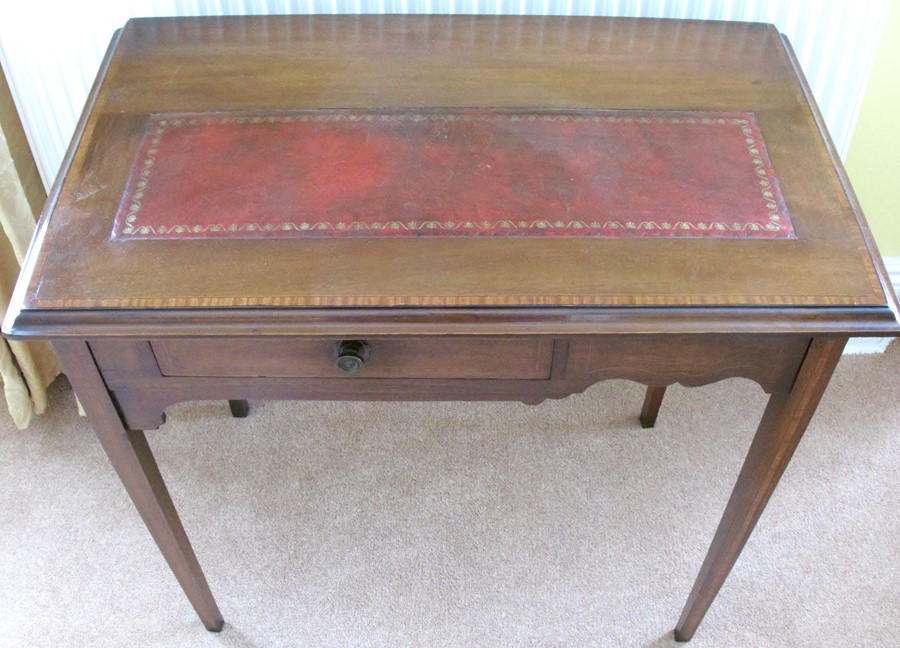 A mahogany side table, the top with inset tooled leather panel, fitted with a drawer to the - Image 2 of 3