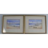 Norman S Boyce, pair of watercolours, beach scenes, dated 1919, 4.5ins x 6.5ins