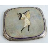 A continental cigarette case, enamelled with an image of a dancing girl, indistinct mark, 9.5cm by