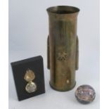 Three Militaria items, comprising a slate and ormolu paperweight with the badge of the Welsh